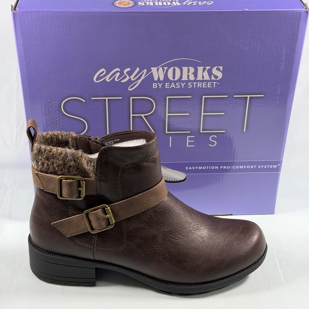 Easy Street‎ Size-9.5M Women's Kourt Slip Resistant Ankle Boots Brown